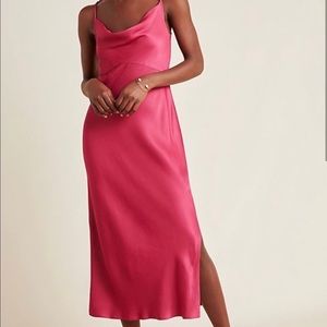 Anthropologie fuschia silk cowl dress
